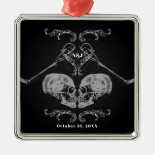 "Skull in Liebe" Vintage Skelette Schwarze Hochzei Ornament Aus Metall