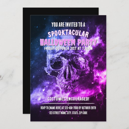 Skull in space. Halloween Party Einladung (Vorne/Hinten)
