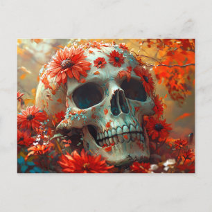 Skull in Wildblumen HerbstHalloween Postkarte
