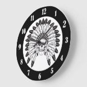 Skull Indian Chief Große Wanduhr (Winkel)