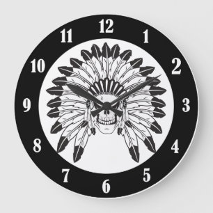 Skull Indian Chief Große Wanduhr