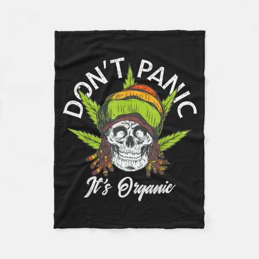 Skull Jamaica Rasta Funny Don´t Panic It´s Organic Fleecedecke (Vorderseite)