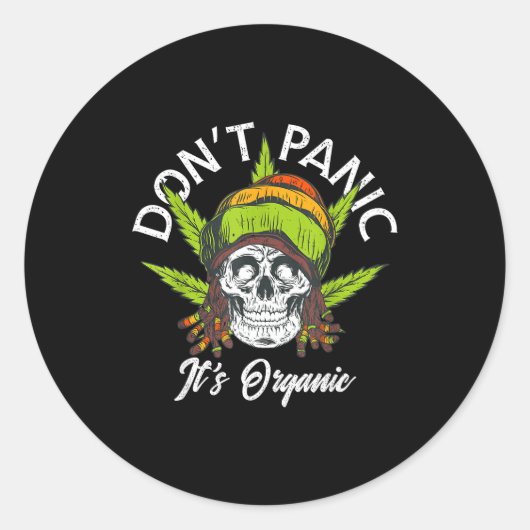 Skull Jamaica Rasta Funny Don´t Panic It´s Organic Runder Aufkleber (Vorderseite)