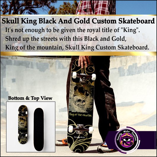 Skull King Black and Gold Custom Skateboard