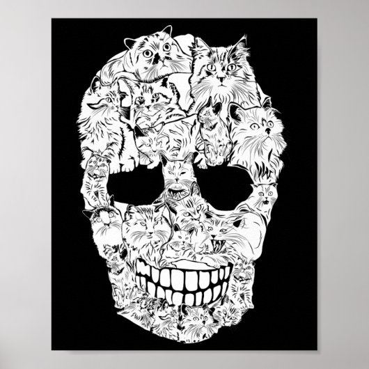 Skull Kitty Skeleton Halloween Kostüm Beängstigend Poster (Vorne)