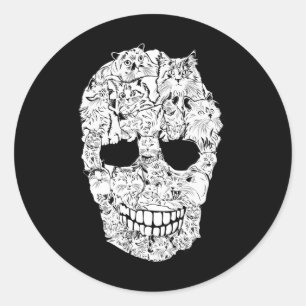 Skull Kitty Skeleton Halloween Kostüm Beängstigend Runder Aufkleber