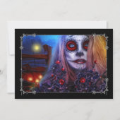 Skull Lady & Jack-o-lantern Dias de los Muertos Einladung (Rückseite)