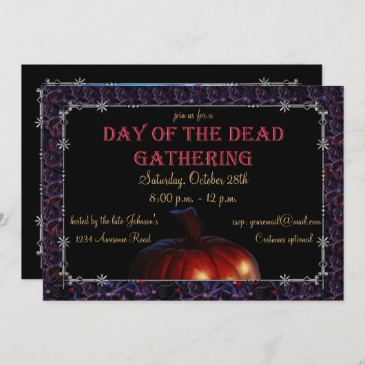 Skull Lady & Jack-o-lantern Dias de los Muertos Einladung (Vorne/Hinten)
