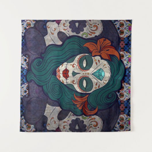 Skull Ladys Wandteppich (Vorderseite (Horizontal))