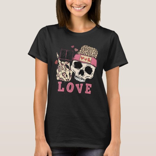 Skull Love Anti Valentines Day Leopard Skeleton Ha T-Shirt (Vorderseite)