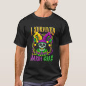 Skull Mardi Gras Jester Hat Skeleton Ich überlebte T-Shirt (Vorderseite)