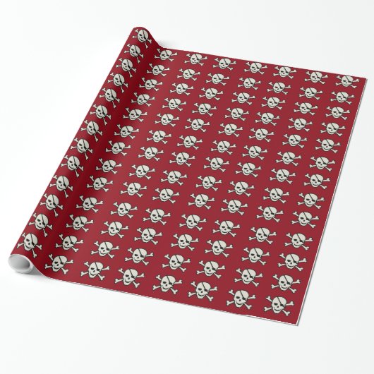 Skull - Maroon Glossy Wrapping Paper, 30" x 15' Geschenkpapier (Ungerollt)