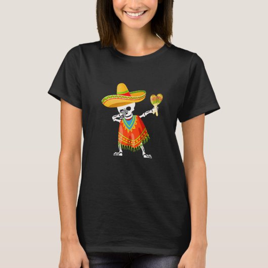 Skull Mexican Poncho Cinco De Mayo Dabbing Skelet T-Shirt (Vorderseite)