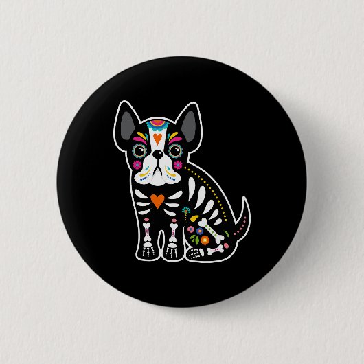 Skull mexikanische Bulldog Halloween Button (Vorderseite)