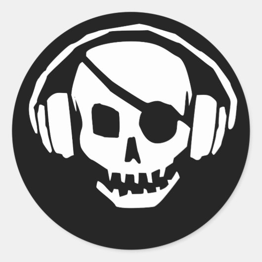 Skull mit Augenpflaster und Kopfhöreraufkleber Runder Aufkleber (Vorderseite)