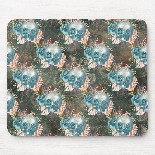 Skull mit Blau und Rosen Mousepad (Vorne)