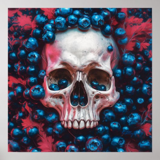 Skull mit Blueberry Print Poster Wall Art (Vorne)