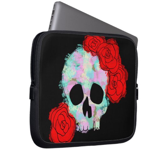 Skull mit Blume Pastell Rose Wasserfarbe Laptopschutzhülle (Vorne Rechts)