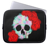 Skull mit Blume Pastell Rose Wasserfarbe Laptopschutzhülle (Vorderseite)