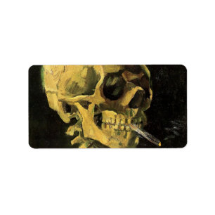Skull mit brennender Zigarette von Vincent van Gog Adressaufkleber