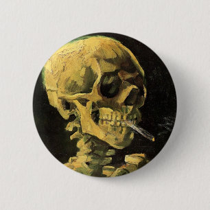 Skull mit brennender Zigarette von Vincent van Gog Button