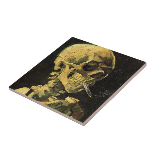 Skull mit brennender Zigarette von Vincent van Gog Fliese (Seite)