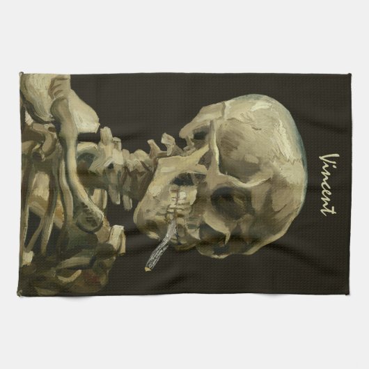 Skull mit brennender Zigarette von Vincent van Gog Geschirrtuch (Horizontal)
