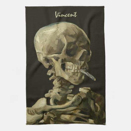 Skull mit brennender Zigarette von Vincent van Gog Geschirrtuch (Vertikal)