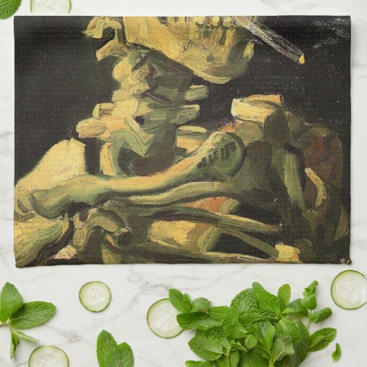 Skull mit brennender Zigarette von Vincent van Gog Geschirrtuch (Gefaltet)