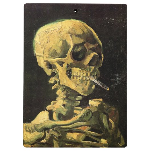 Skull mit brennender Zigarette von Vincent van Gog Klemmbrett (Rückseite)