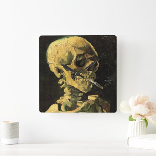 Skull mit brennender Zigarette von Vincent van Gog Quadratische Wanduhr (Zuhause)