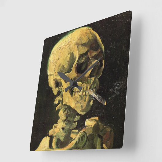 Skull mit brennender Zigarette von Vincent van Gog Quadratische Wanduhr (Winkel)