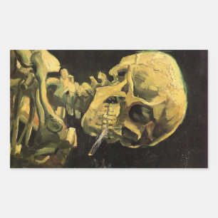 Skull mit brennender Zigarette von Vincent van Gog Rechteckiger Aufkleber