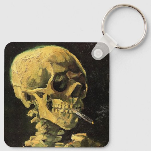 Skull mit brennender Zigarette von Vincent van Gog Schlüsselanhänger (Rückseite)