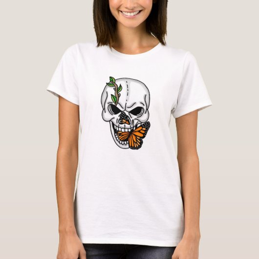 Skull mit Butterfly Digitaler Kunst T-Shirt (Vorderseite)