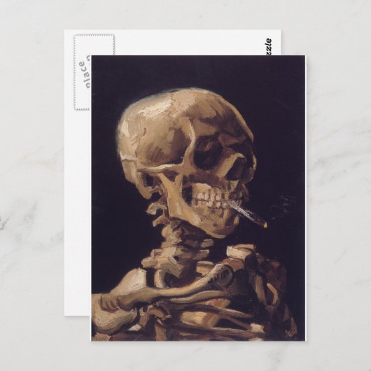 Skull mit einer brennenden Zigarette - Vincent Van Postkarte (Vorne/Hinten)