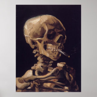 Skull mit einer brennenden Zigarettenleinwand Poster