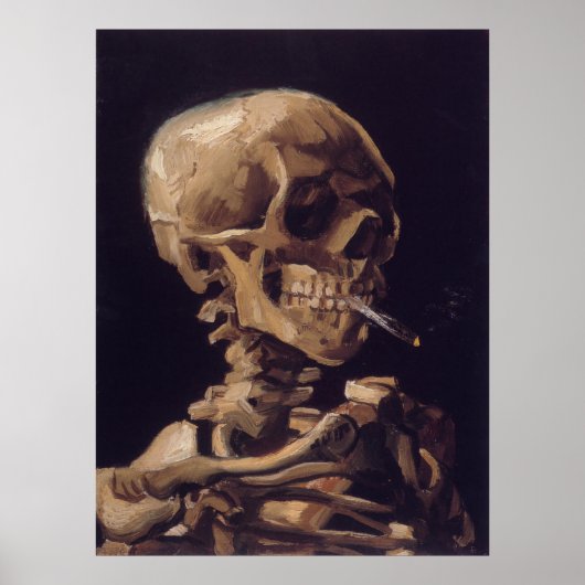 Skull mit einer brennenden Zigarettenleinwand Poster (Vorne)