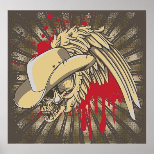 Skull mit Hut und Flügel auf Rochen Gedicht Poster (Vorne)