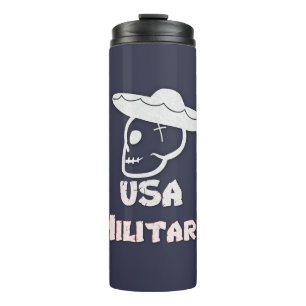 Skull mit Hut USA Militär weiß Skull Patriot Thermosbecher