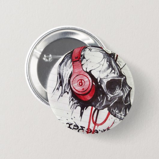 Skull mit Kopfhörer-Design Button (Vorne & Hinten)