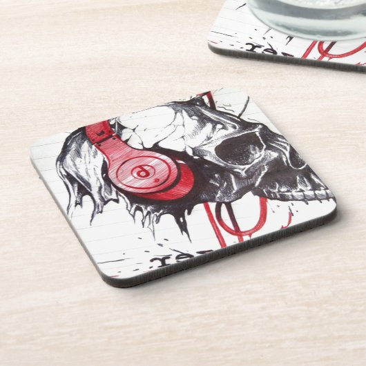 Skull mit Kopfhörer-Design Getränkeuntersetzer (Linke Seite)