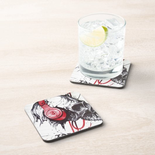 Skull mit Kopfhörer-Design Getränkeuntersetzer (Rechte Seite)