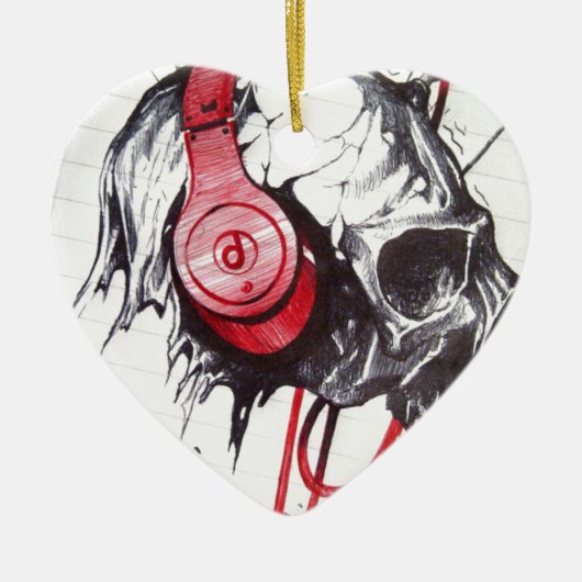 Skull mit Kopfhörer-Design Keramikornament (Vorne)
