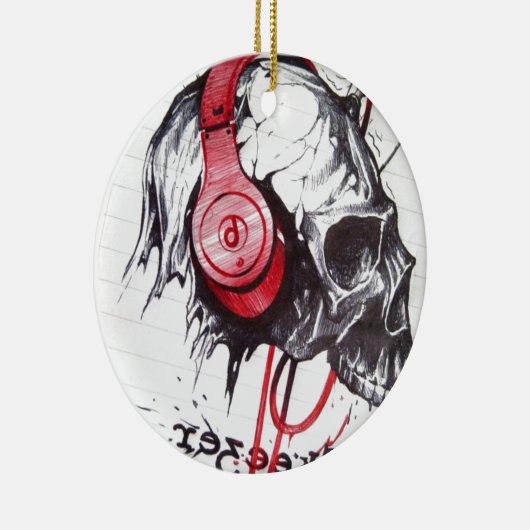 Skull mit Kopfhörer-Design Keramikornament (Rechts)
