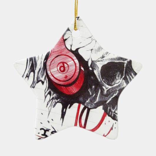 Skull mit Kopfhörer-Design Keramikornament (Vorne)