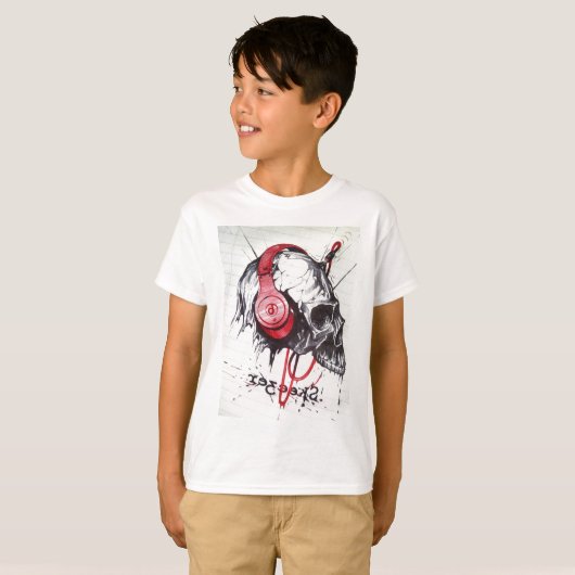 Skull mit Kopfhörer-Design T-Shirt (Vorne ganz)