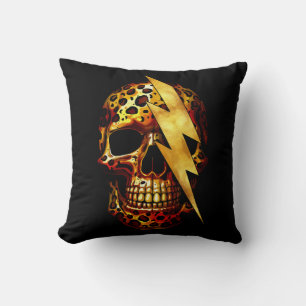 Skull mit Leopard Print & Gold Spark Kissen