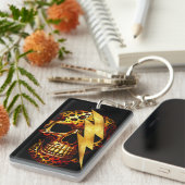Skull mit Leopard Print & Gold Spark Schlüsselanhänger (Vorderseite rechts)