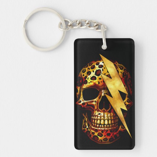 Skull mit Leopard Print & Gold Spark Schlüsselanhänger (Vorderseite)